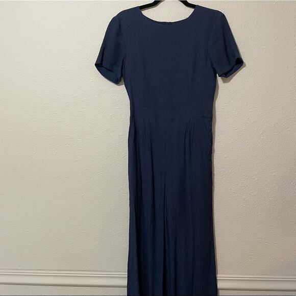 Roolee Blue Textured Short Sleeve Wide Leg Jumpsuit Womens Small Button Back - Picture 1 of 10
